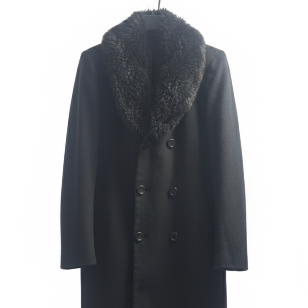 BoohooMAN Double breasted wool overcoat  Faxu Fur Trip